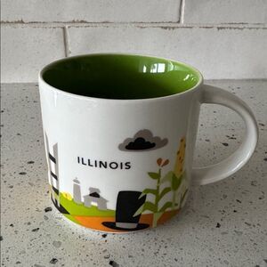 Starbucks You Are Here Collection 2015 ILLINOIS Ceramic Mug Green Interior 14oz